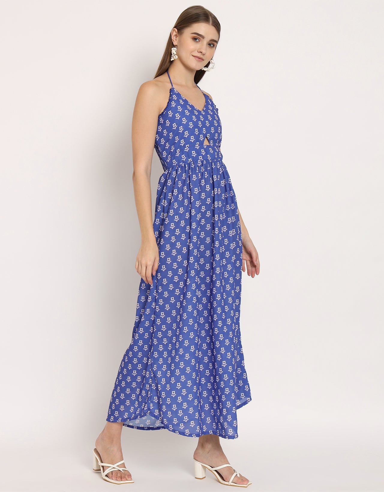 Printed Cut Out Halter Dress