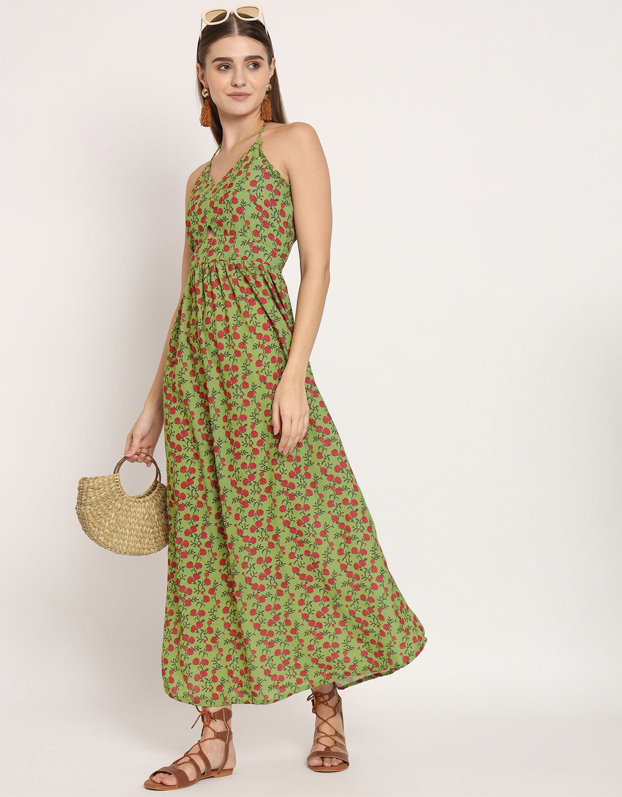 Printed Cut Out Halter Dress