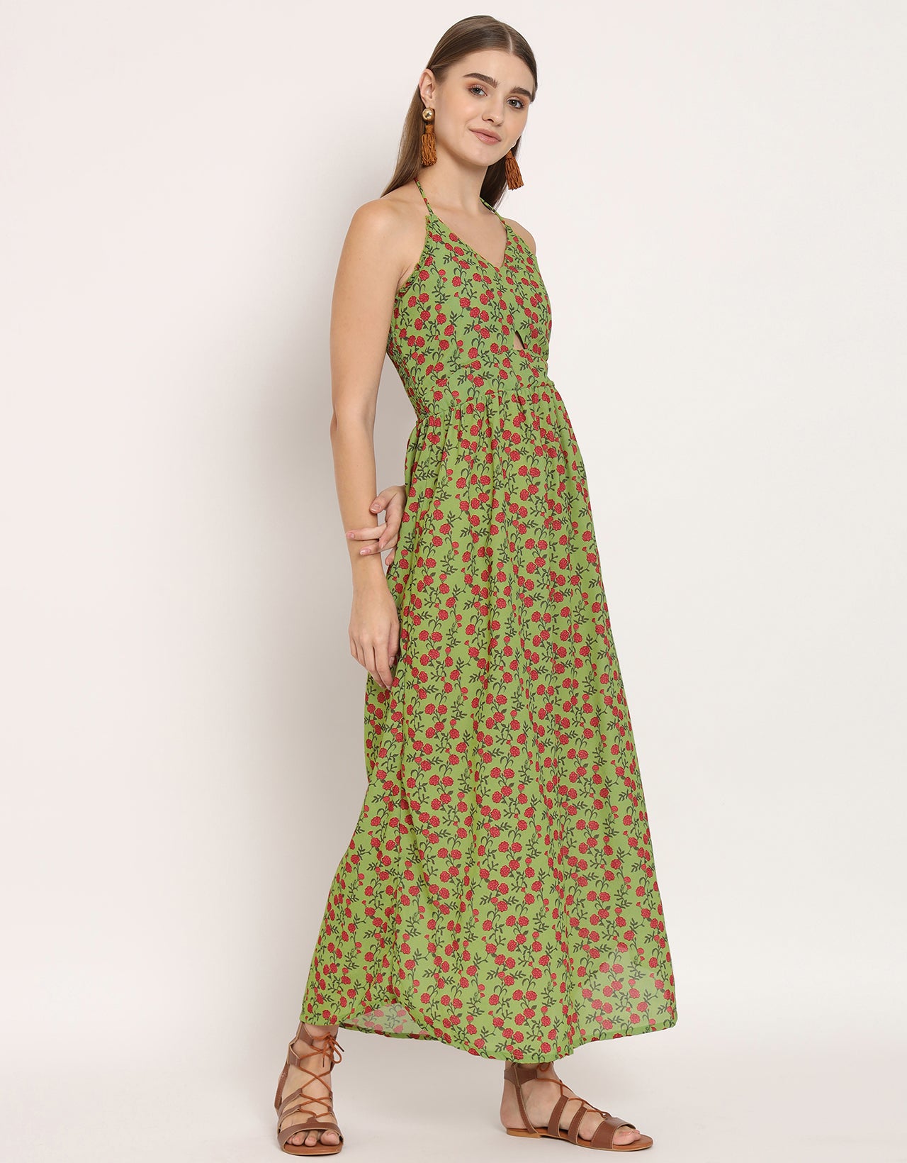 Printed Cut Out Halter Dress