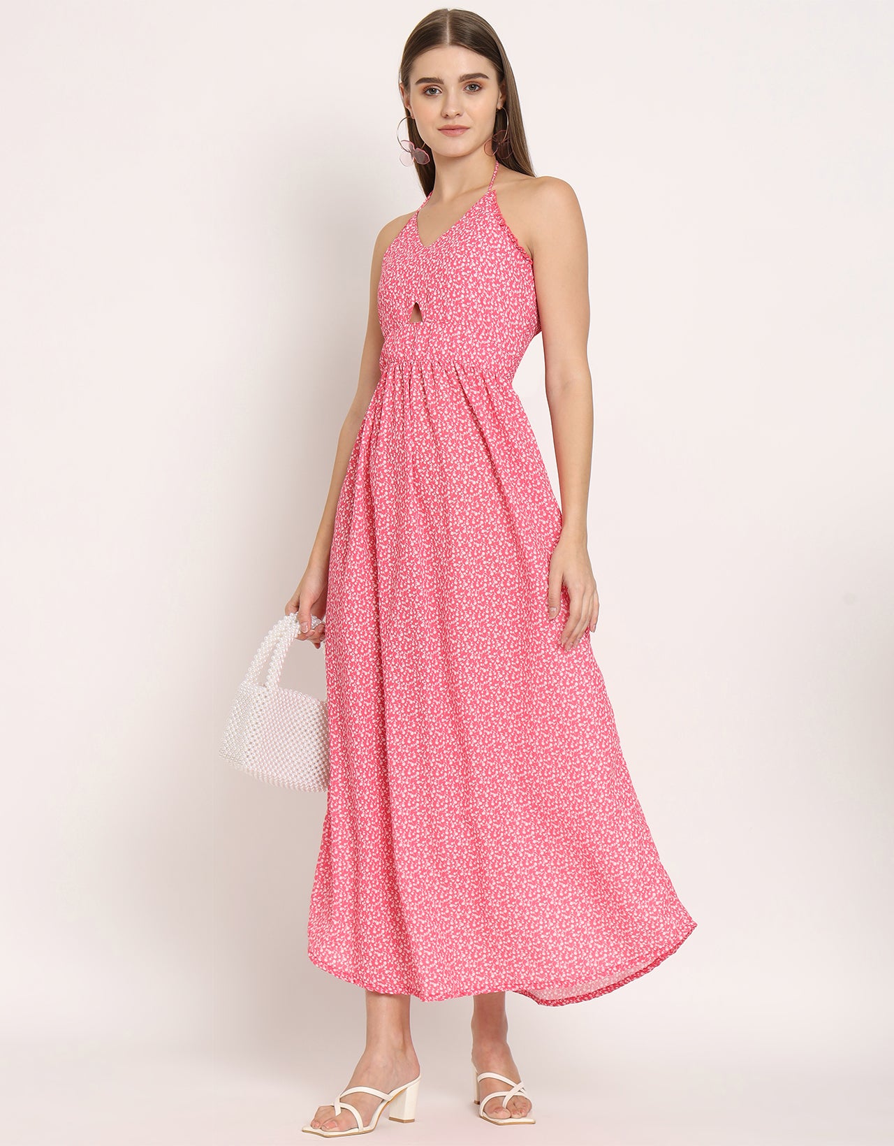 Printed Cut Out Halter Dress