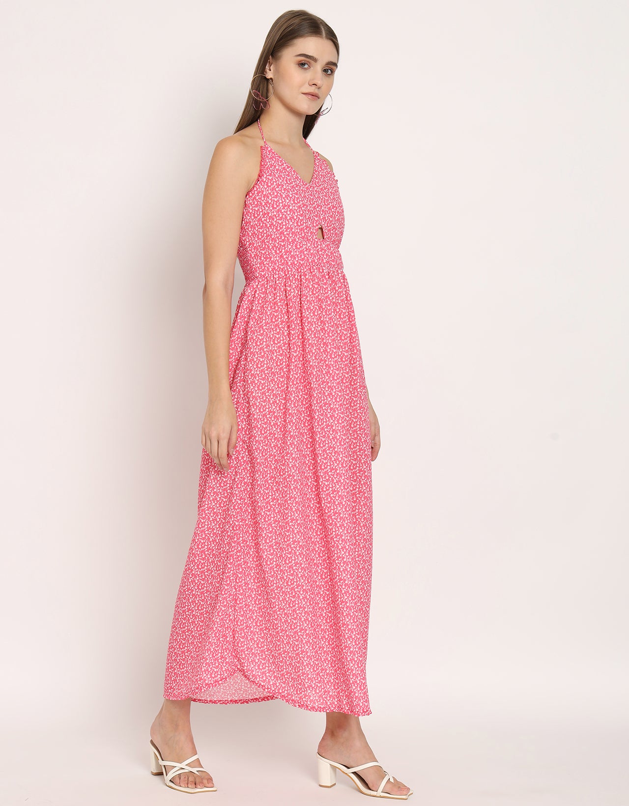 Printed Cut Out Halter Dress