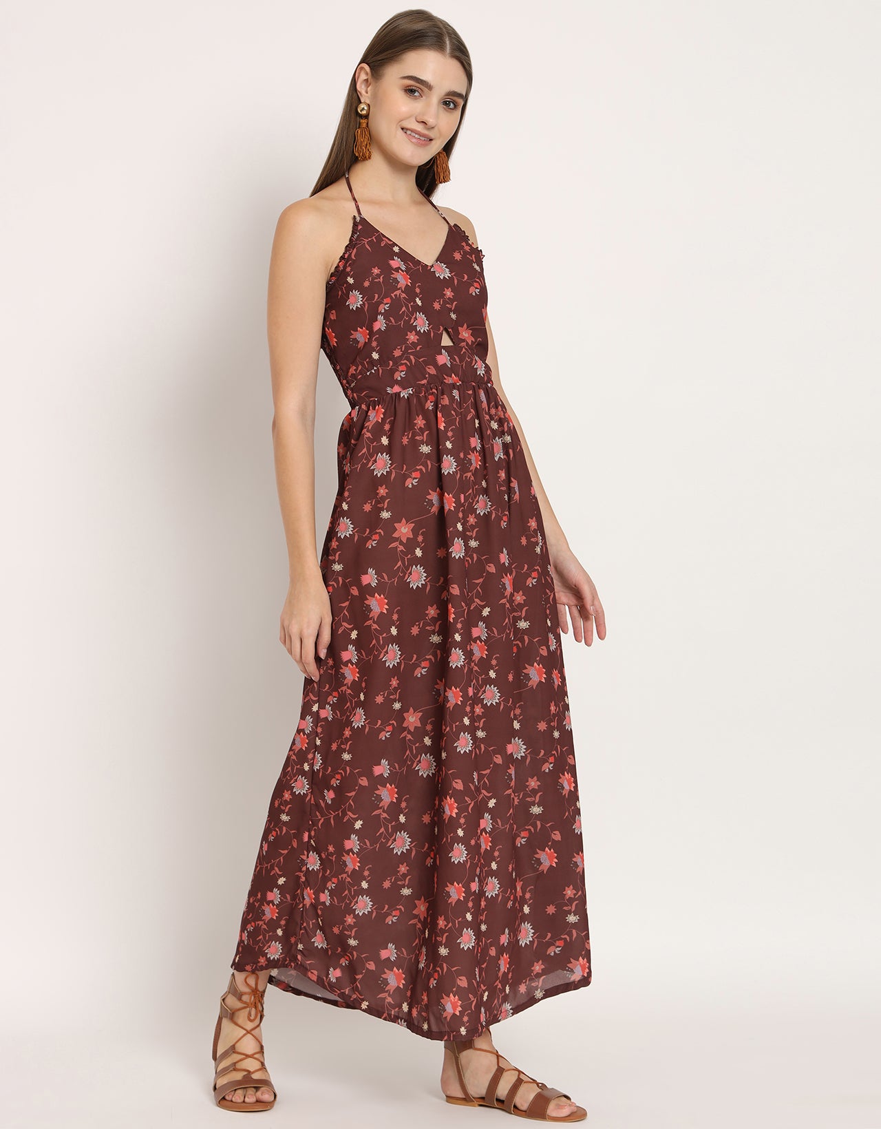 Printed Cut Out Halter Dress