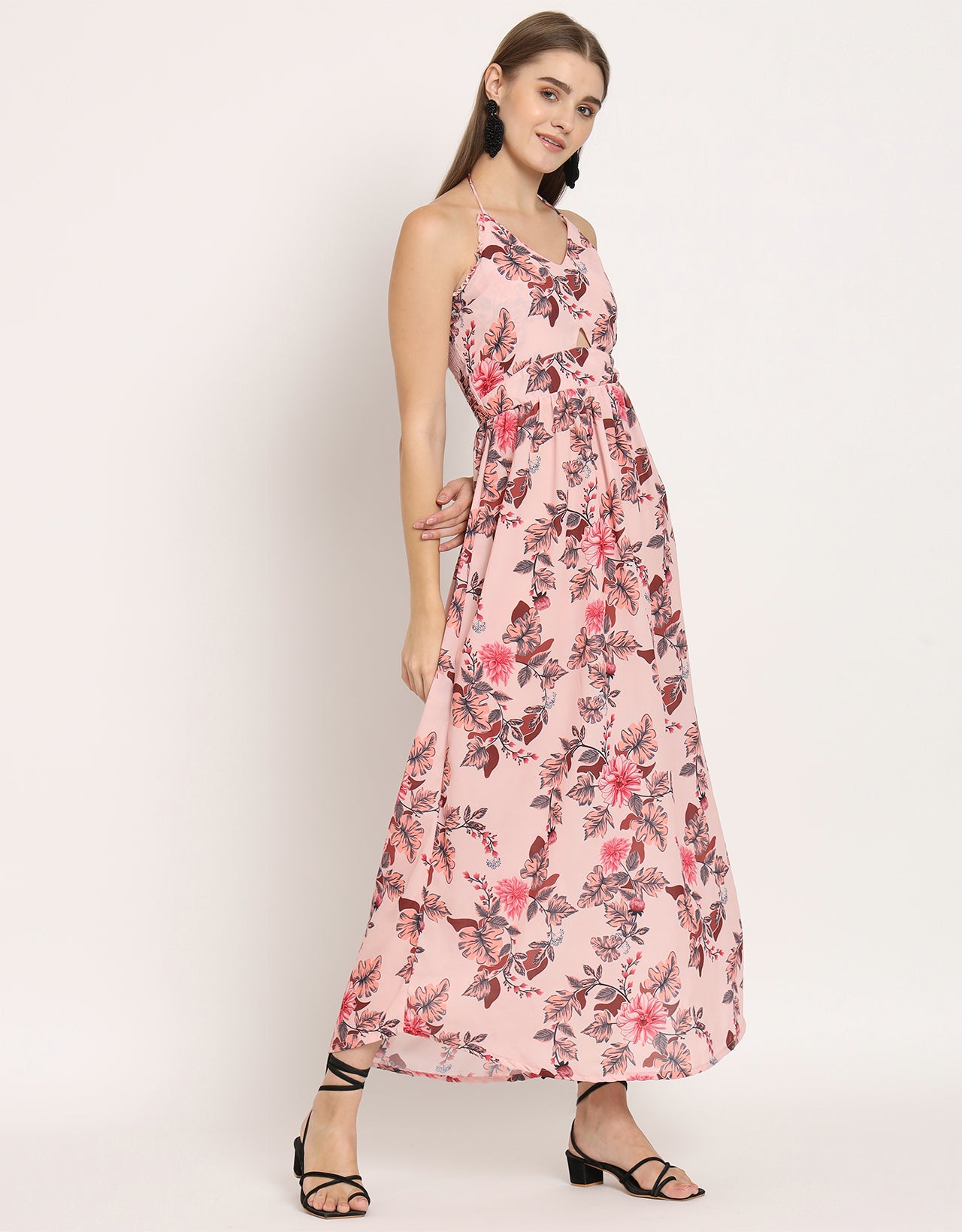 Printed Cut Out Halter Dress