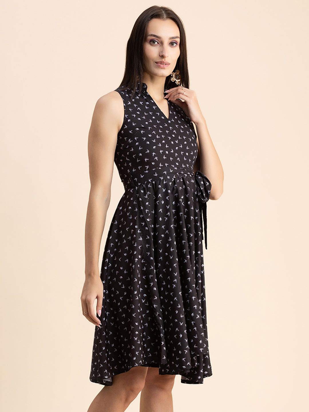 V Neck Printed Dress, Knee