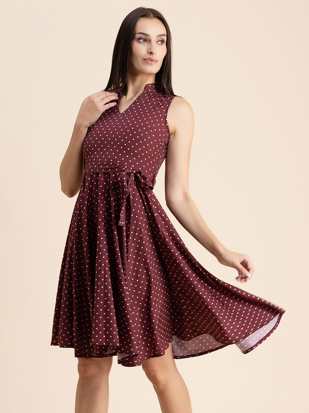 V Neck Printed Dress, Knee