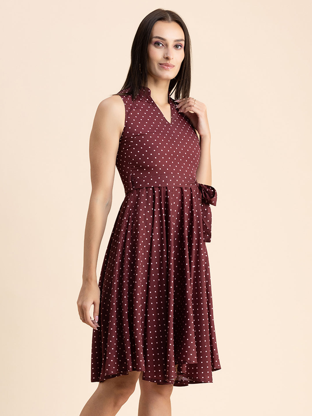 V Neck Printed Dress, Knee