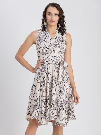V Neck Printed Dress, Knee