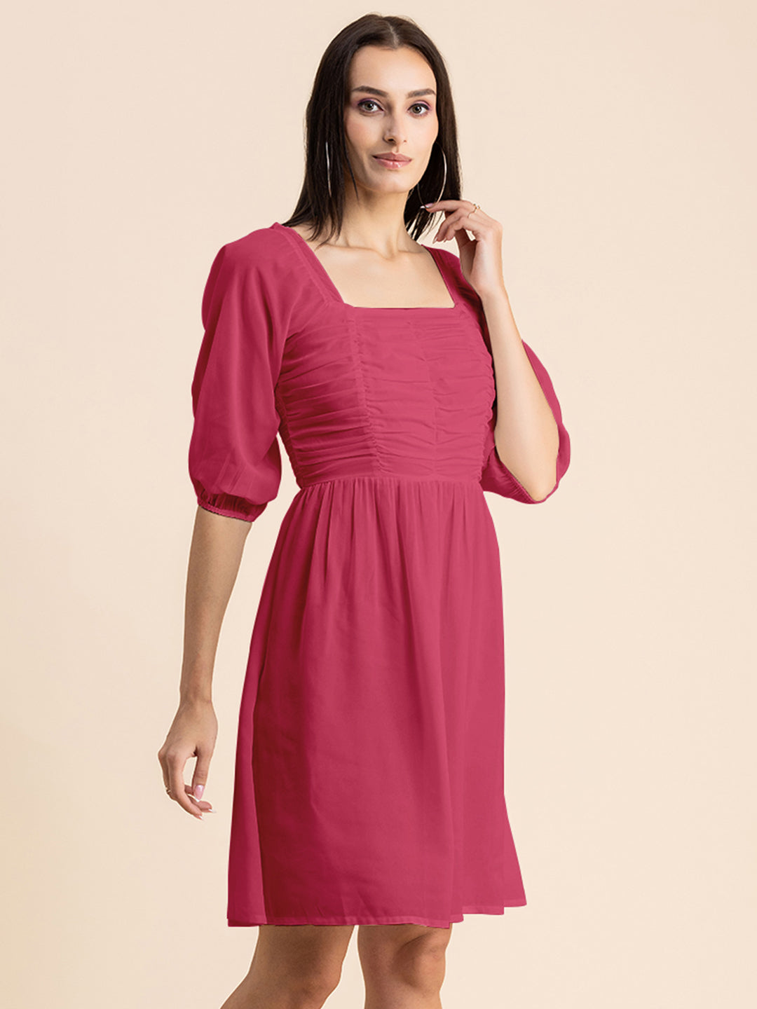 Solid Ruched Midi Dress