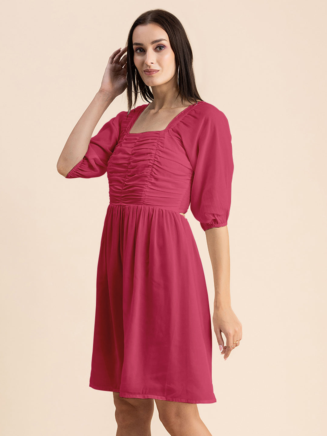 Solid Ruched Midi Dress