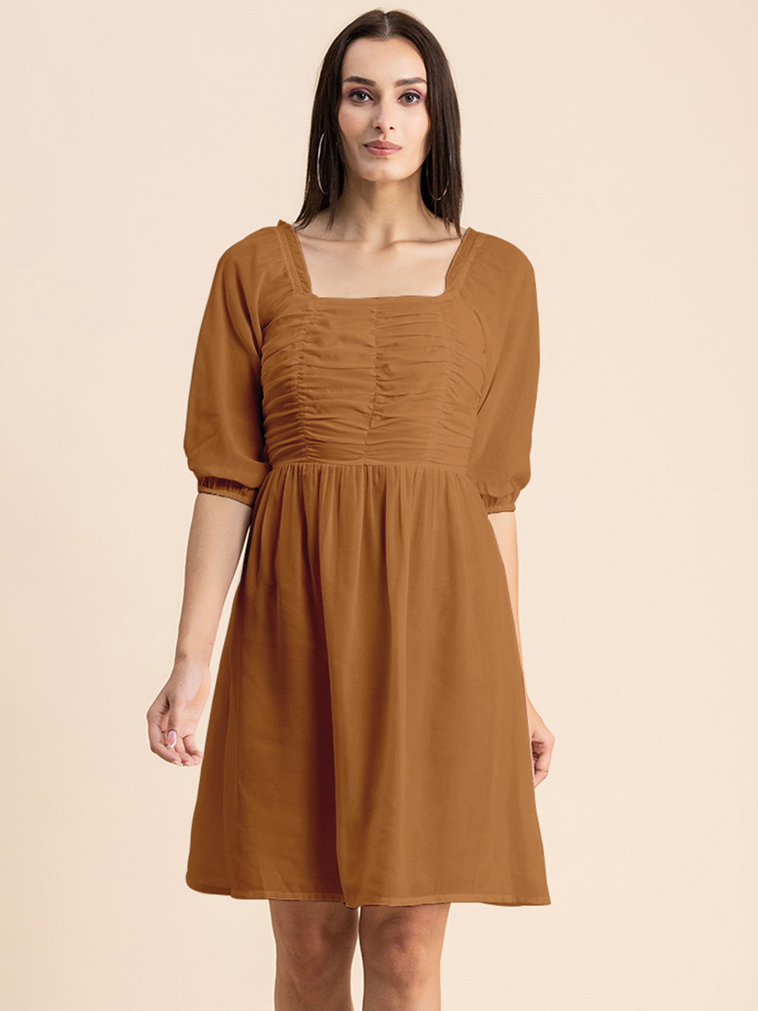 Solid Ruched Midi Dress