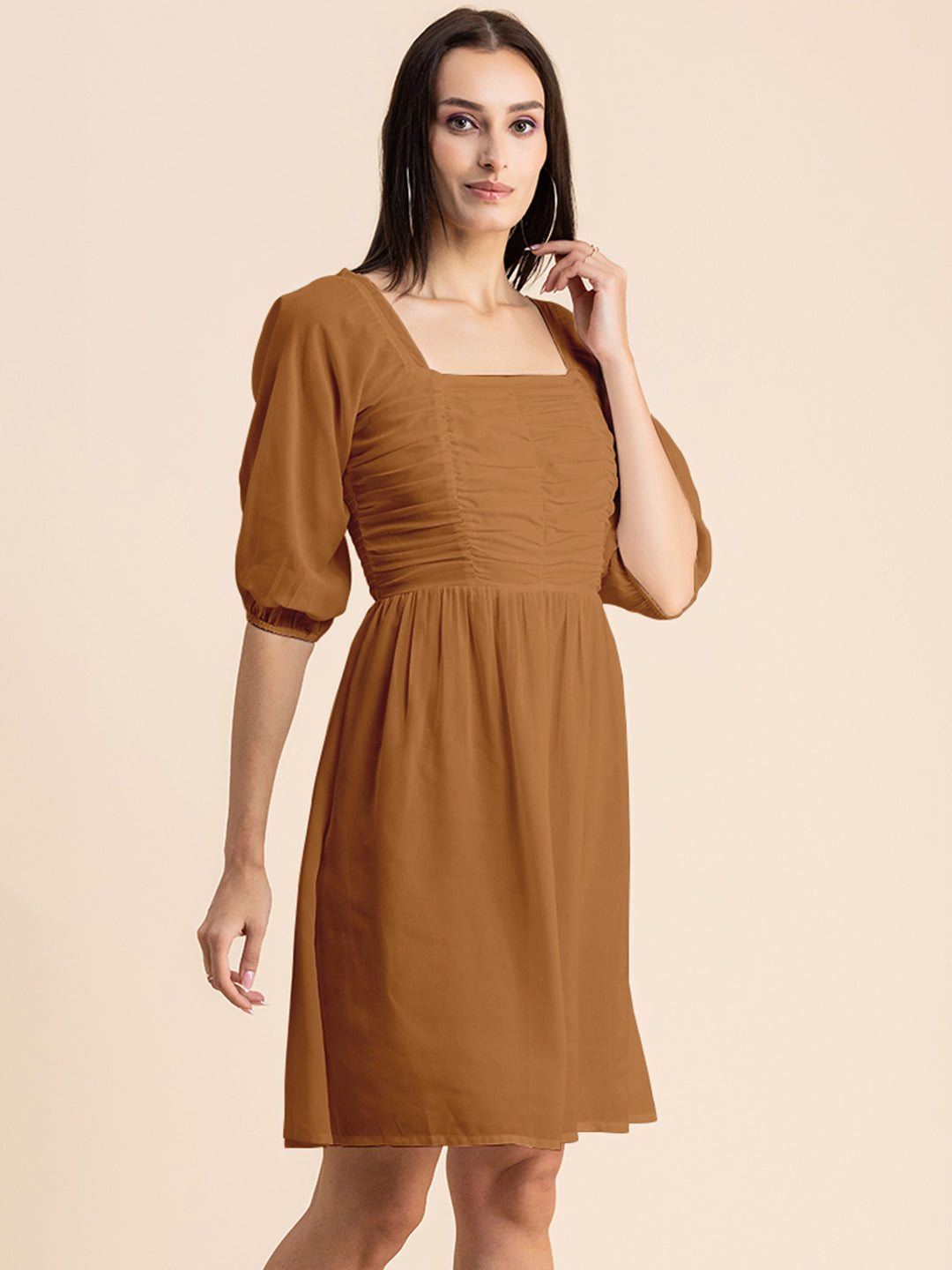 Solid Ruched Midi Dress
