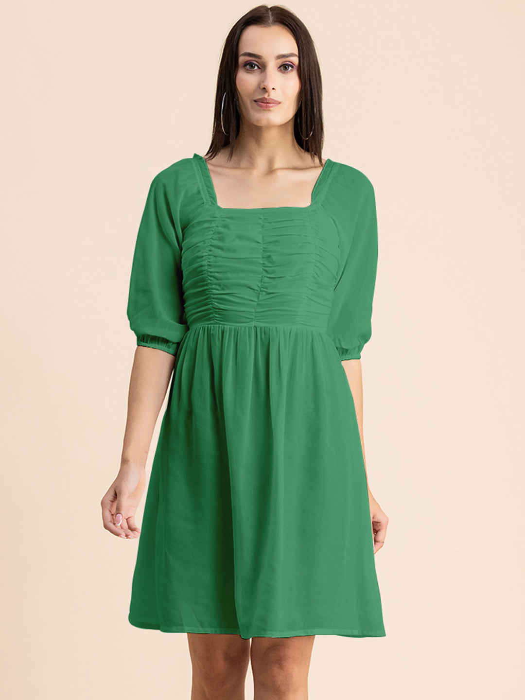 Solid Ruched Midi Dress