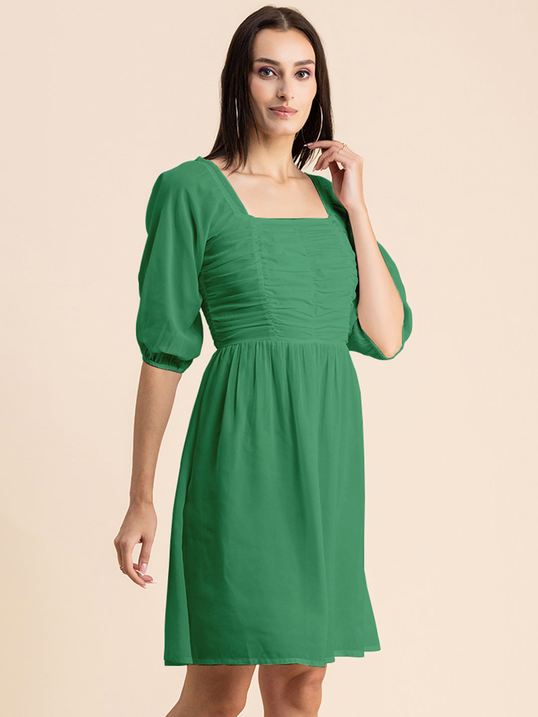 Solid Ruched Midi Dress