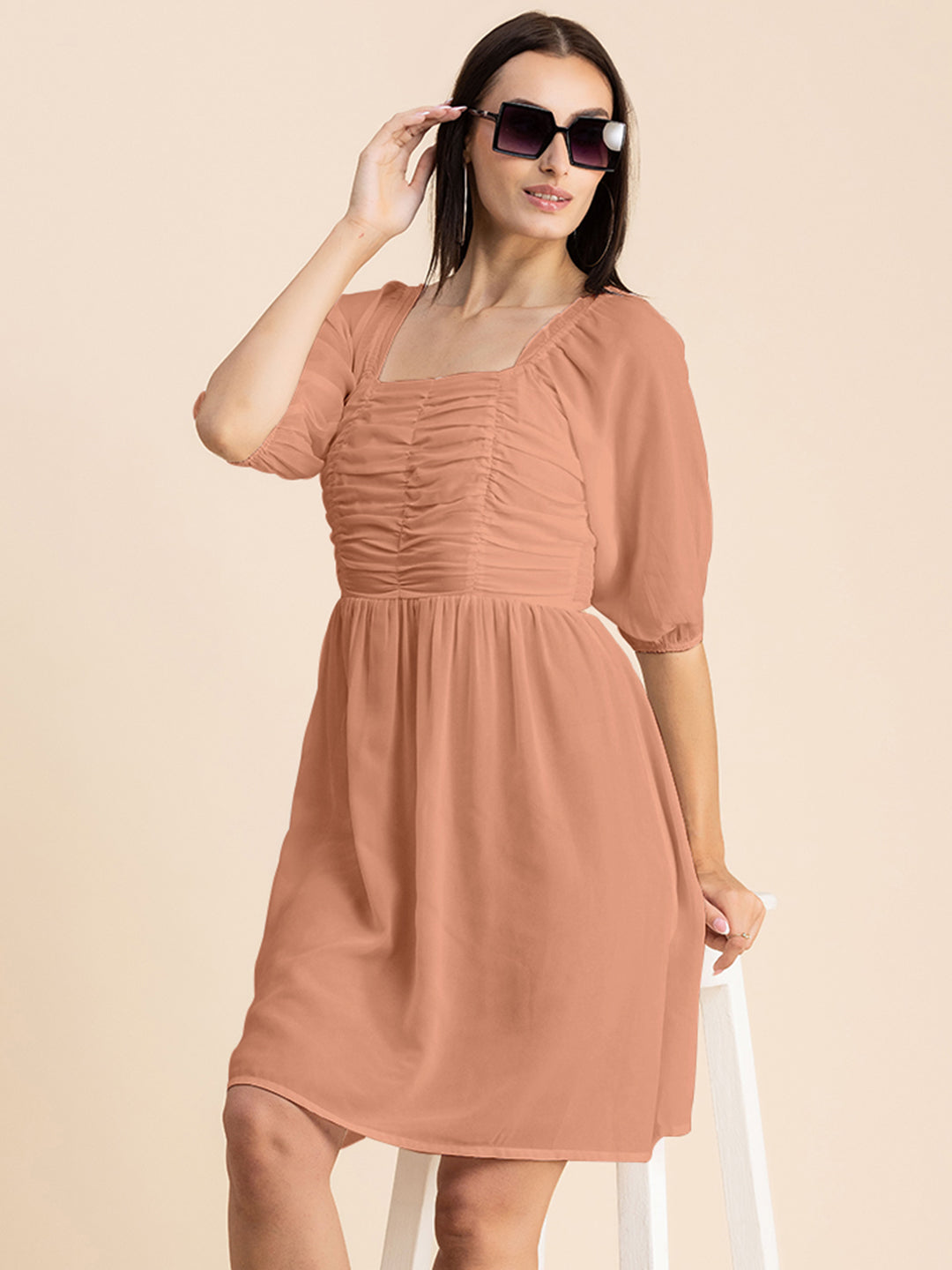 Solid Ruched Midi Dress