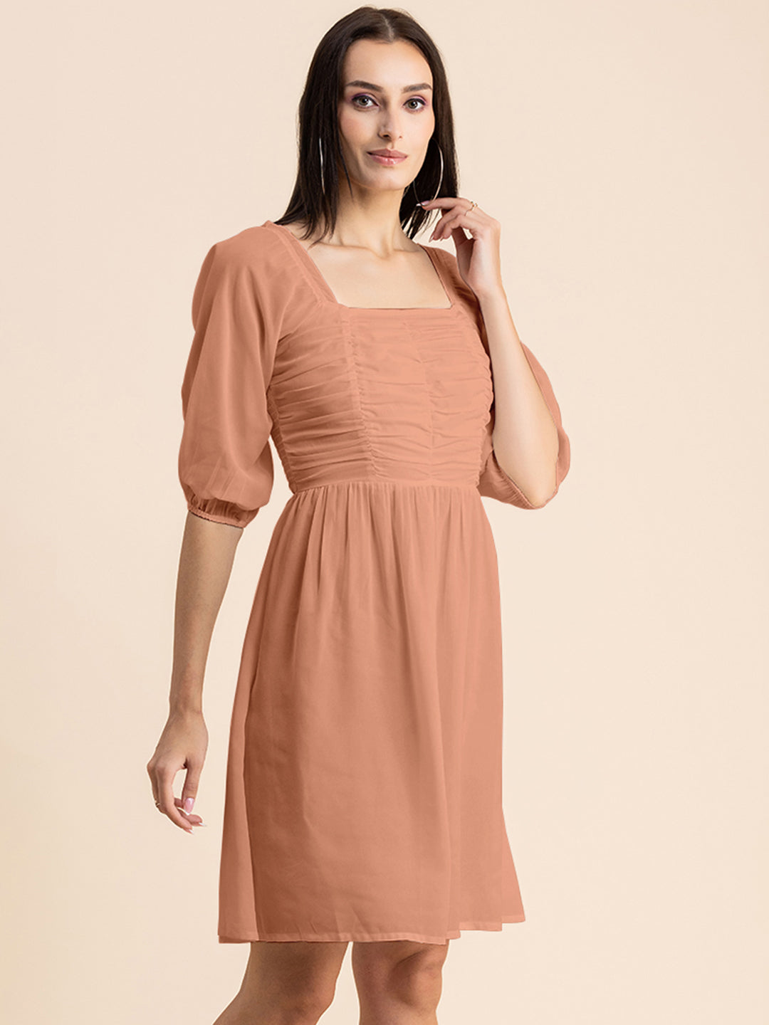 Solid Ruched Midi Dress