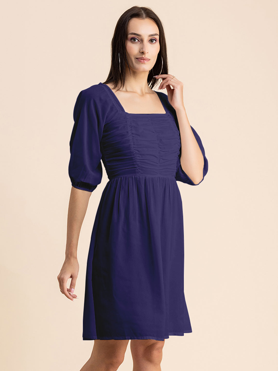 Solid Ruched Midi Dress