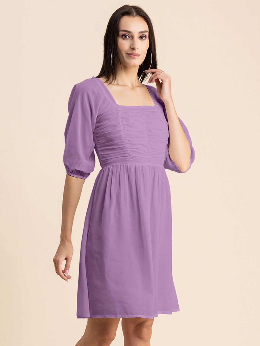 Solid Ruched Midi Dress