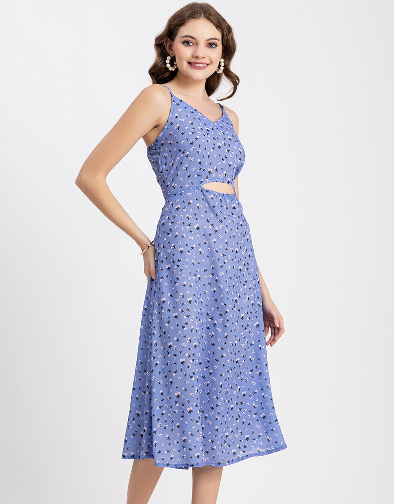 Printed Spaghetti Midi Dress