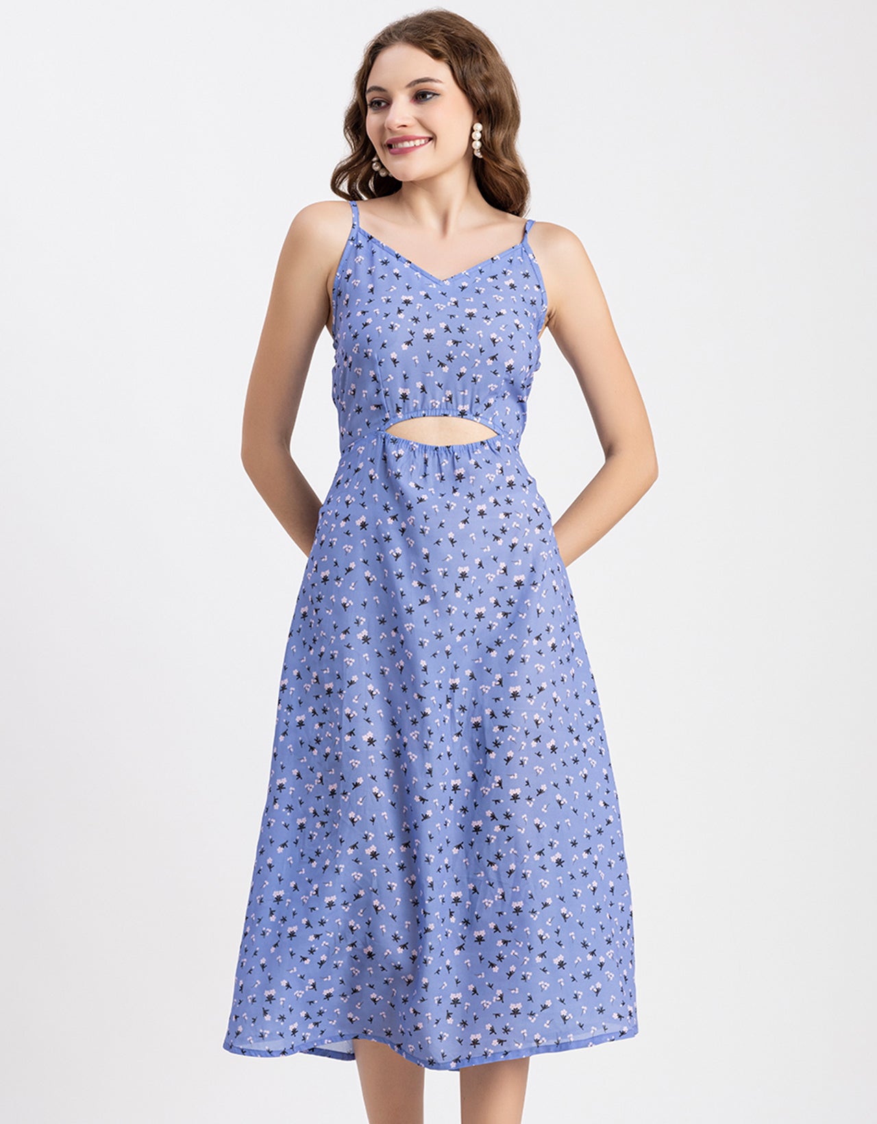 Printed Spaghetti Midi Dress