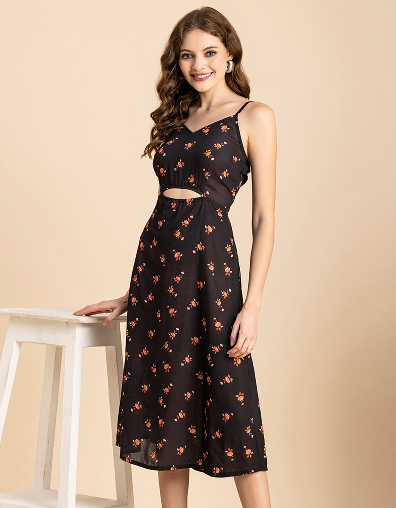 Printed Spaghetti Midi Dress