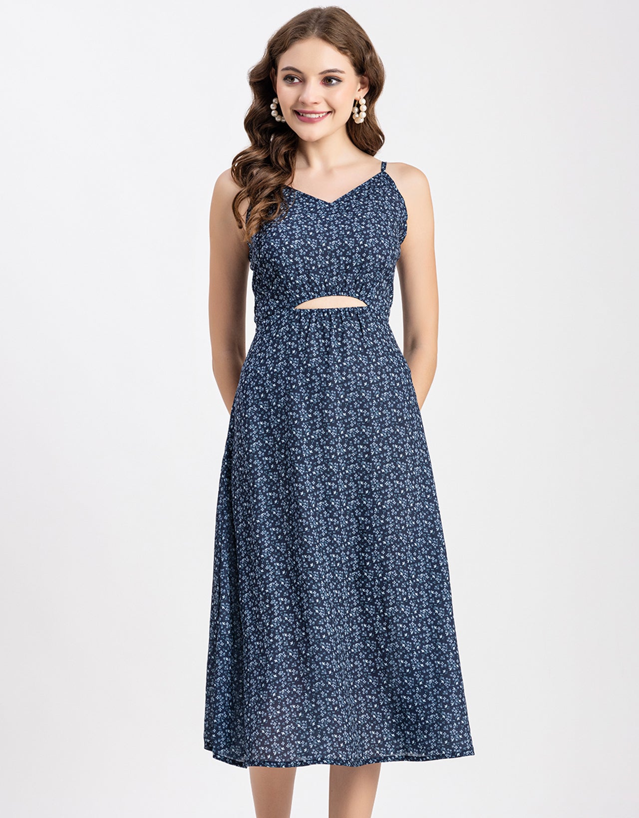 Printed Spaghetti Midi Dress