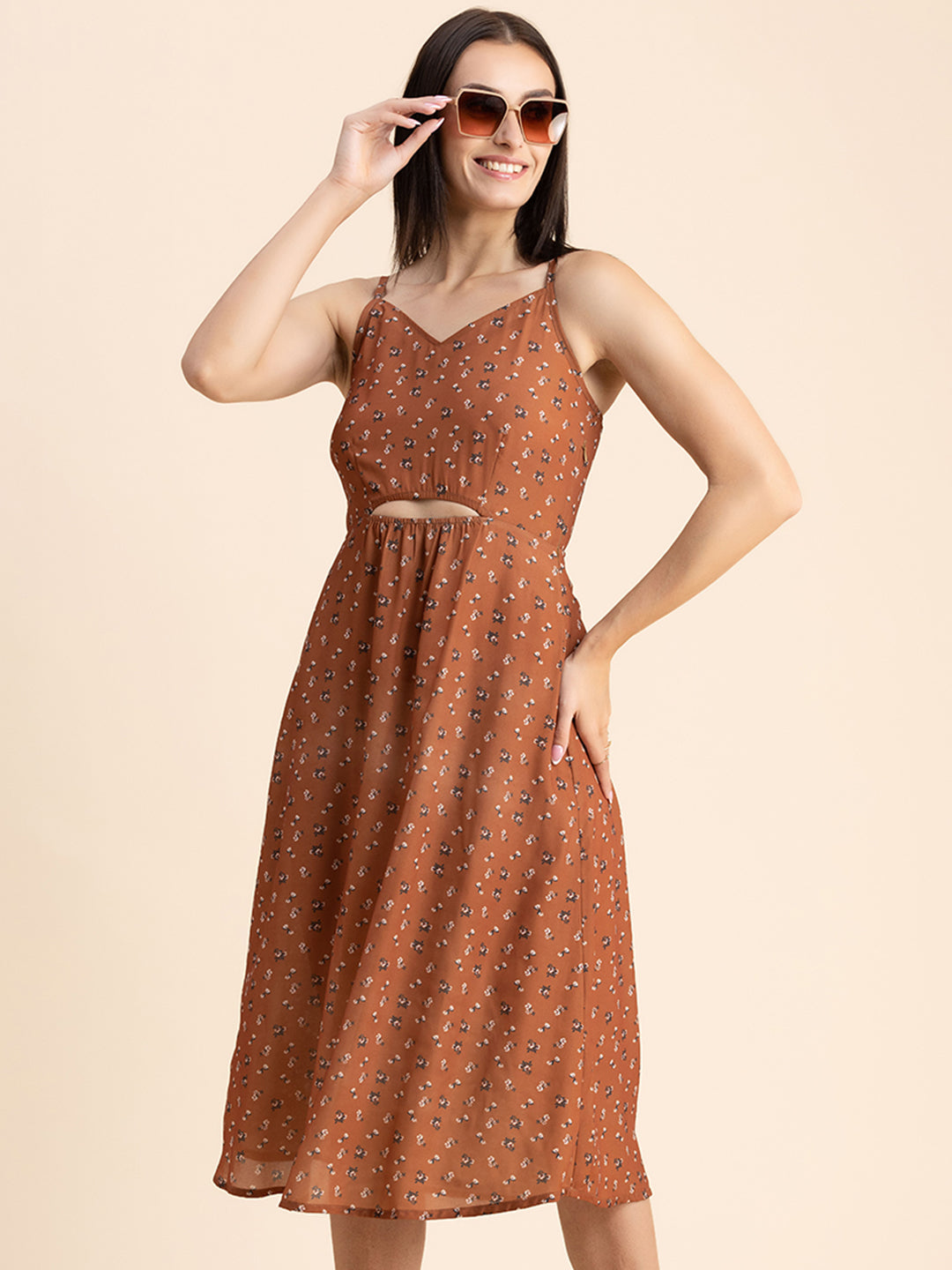 Printed Spaghetti Midi Dress