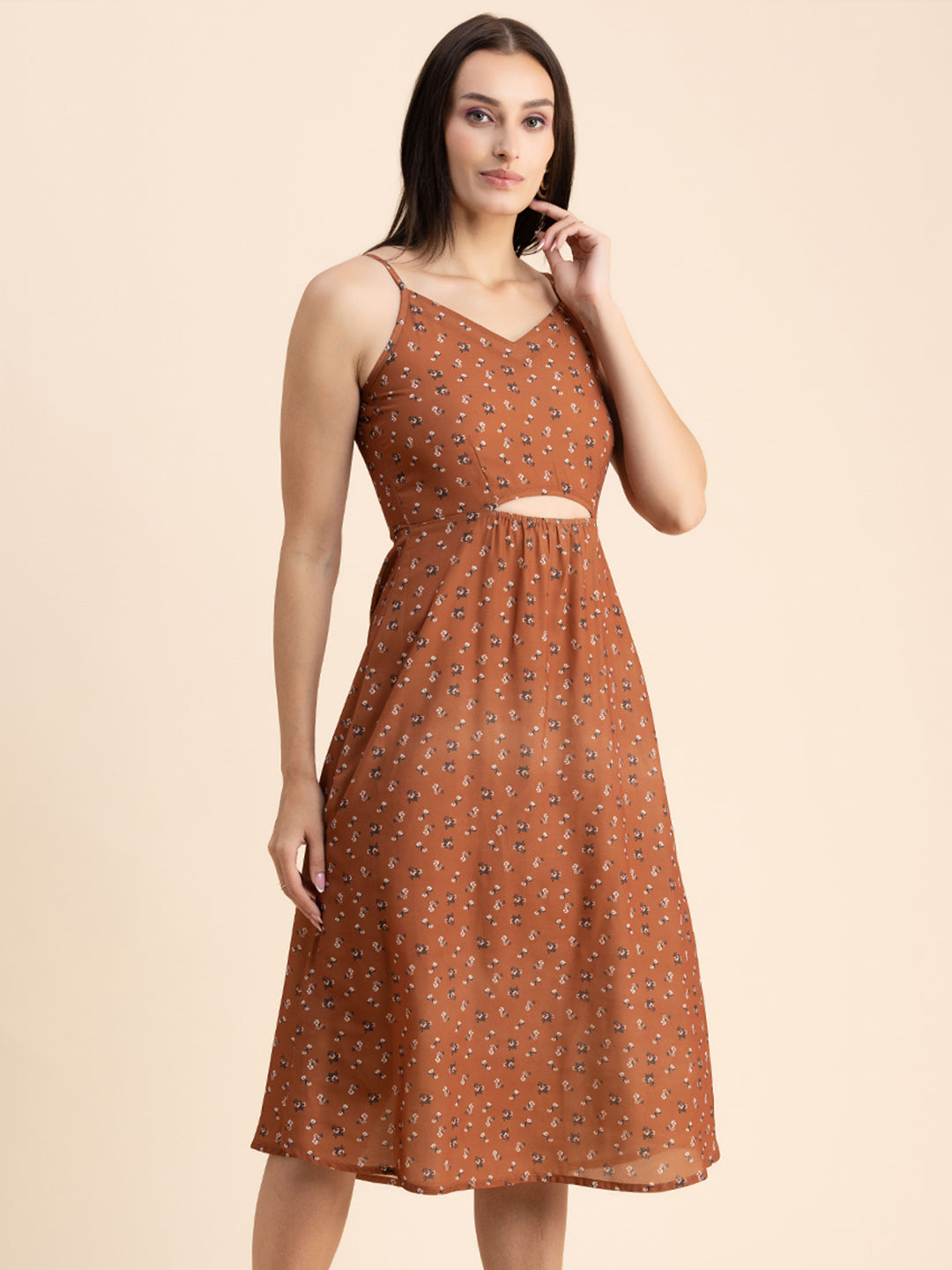 Printed Spaghetti Midi Dress