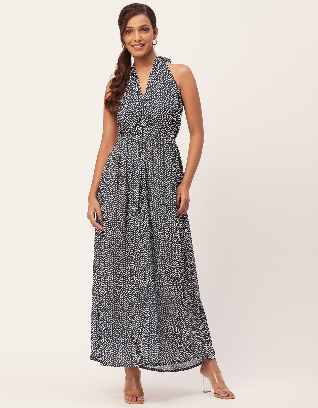 Halter Maxi Dress, V-Neck