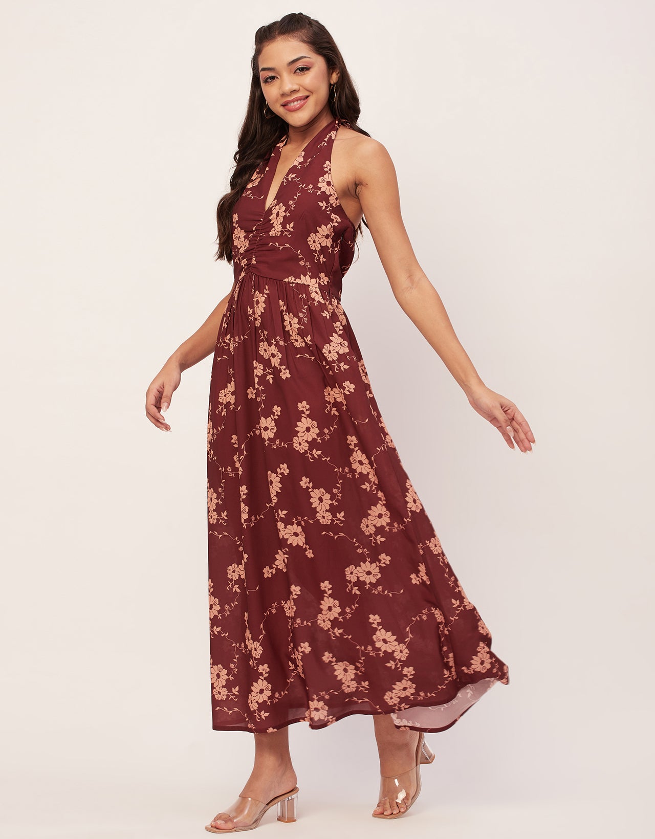 Halter Maxi Dress, V-Neck