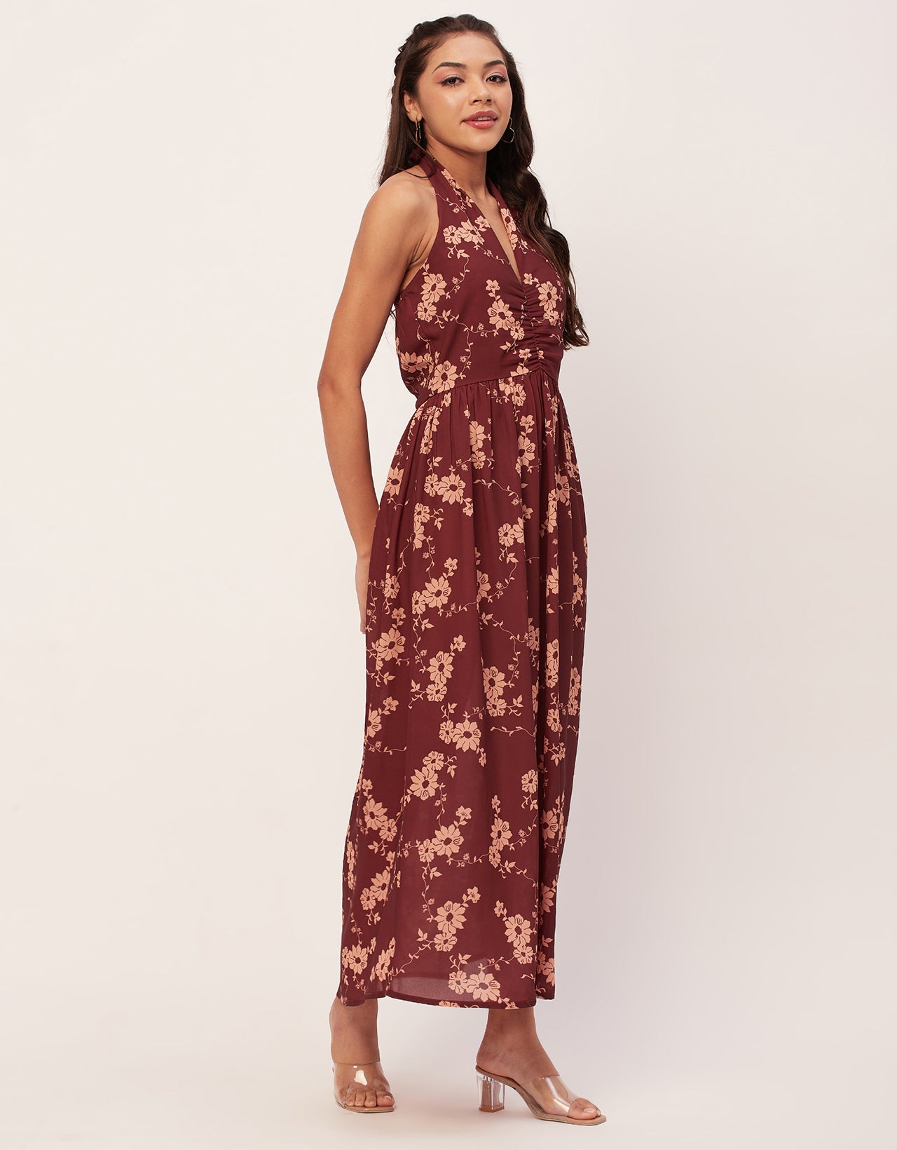 Halter Maxi Dress, V-Neck