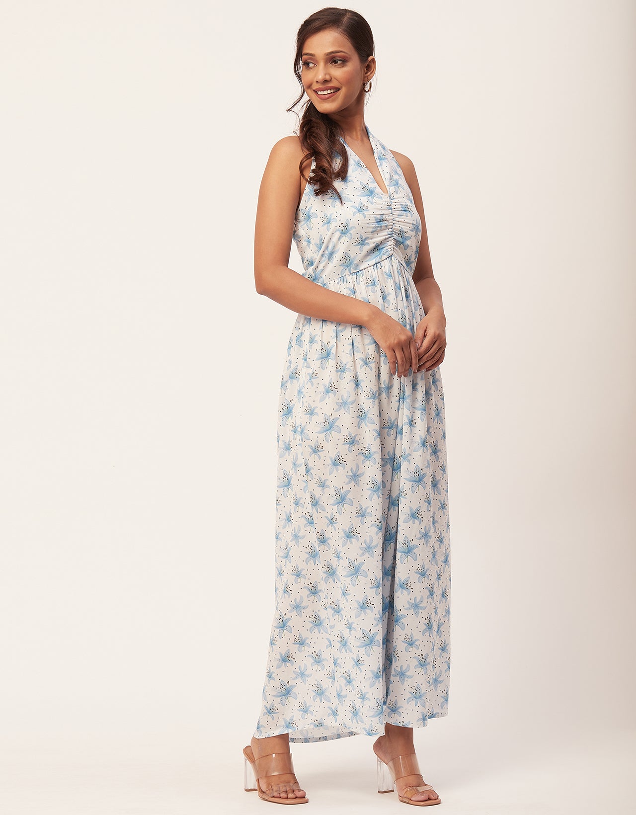 Halter Maxi Dress, V-Neck