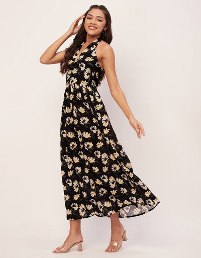 Halter Maxi Dress, V-Neck