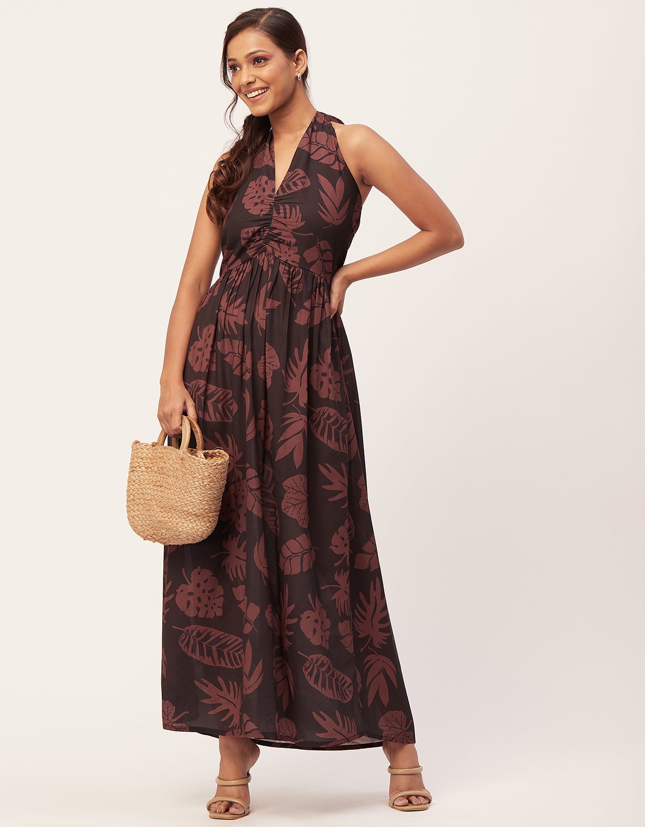 Halter Maxi Dress, V-Neck