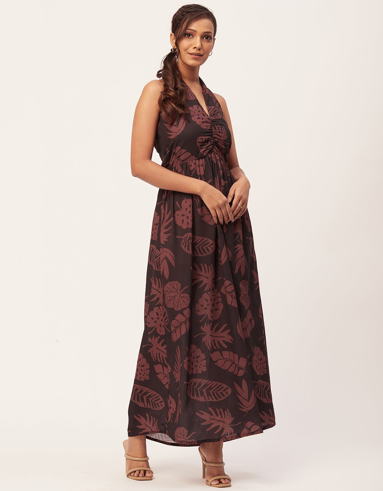 Halter Maxi Dress, V-Neck
