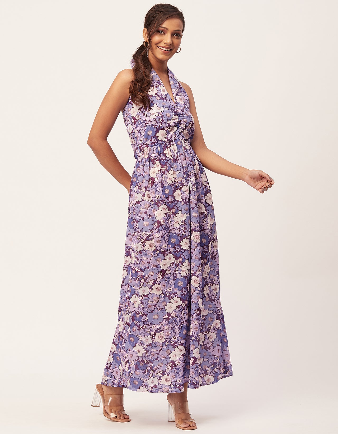 Halter Maxi Dress, V-Neck