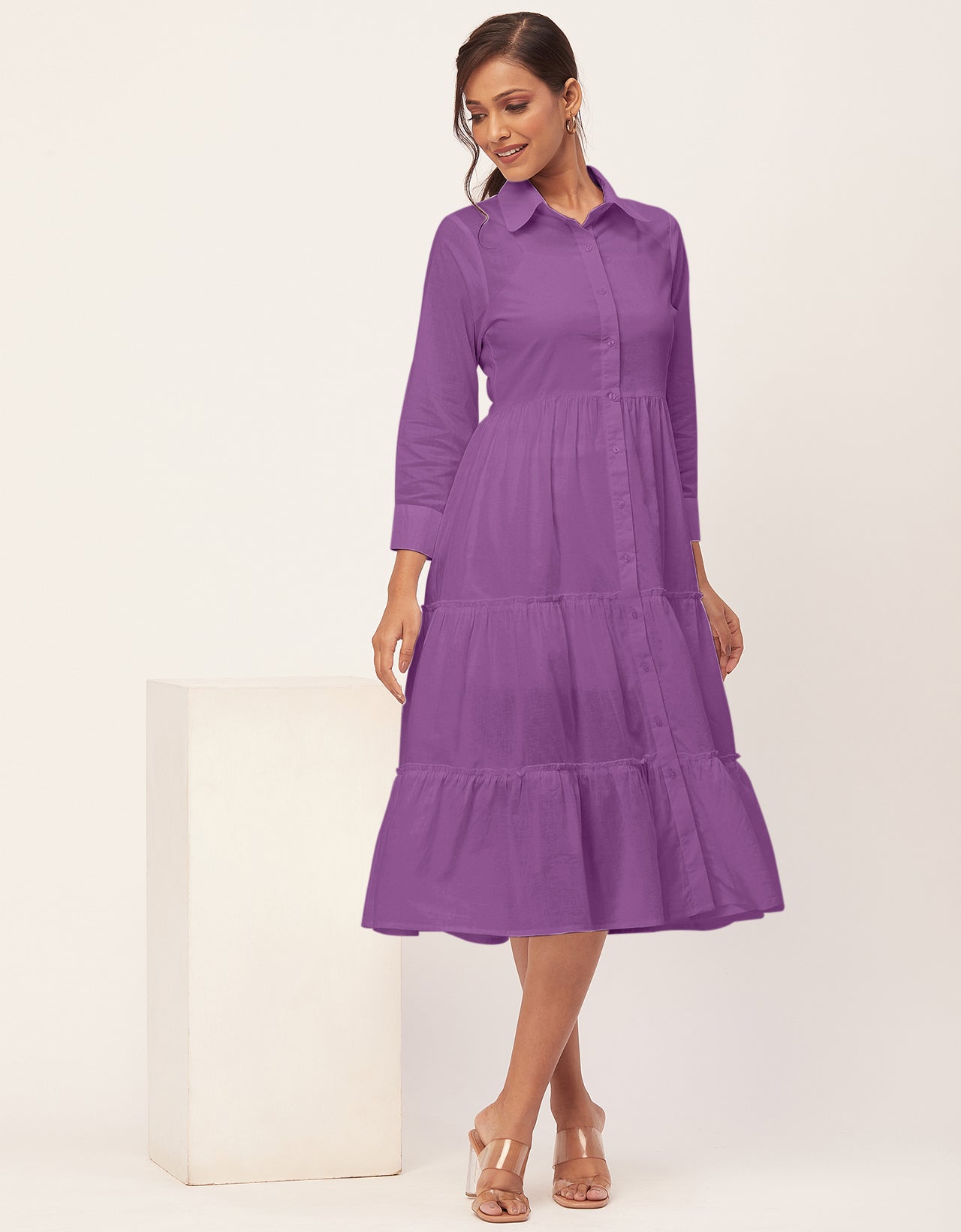 Solid Tiered Cotton Dress