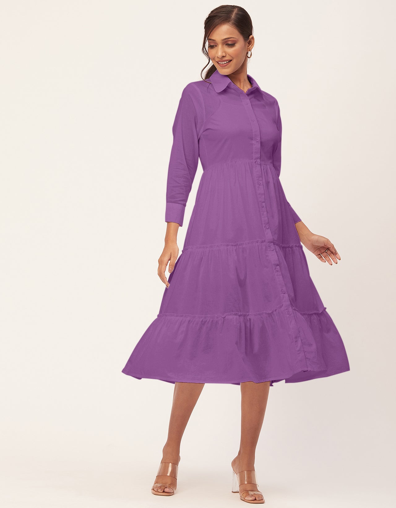 Solid Tiered Cotton Dress