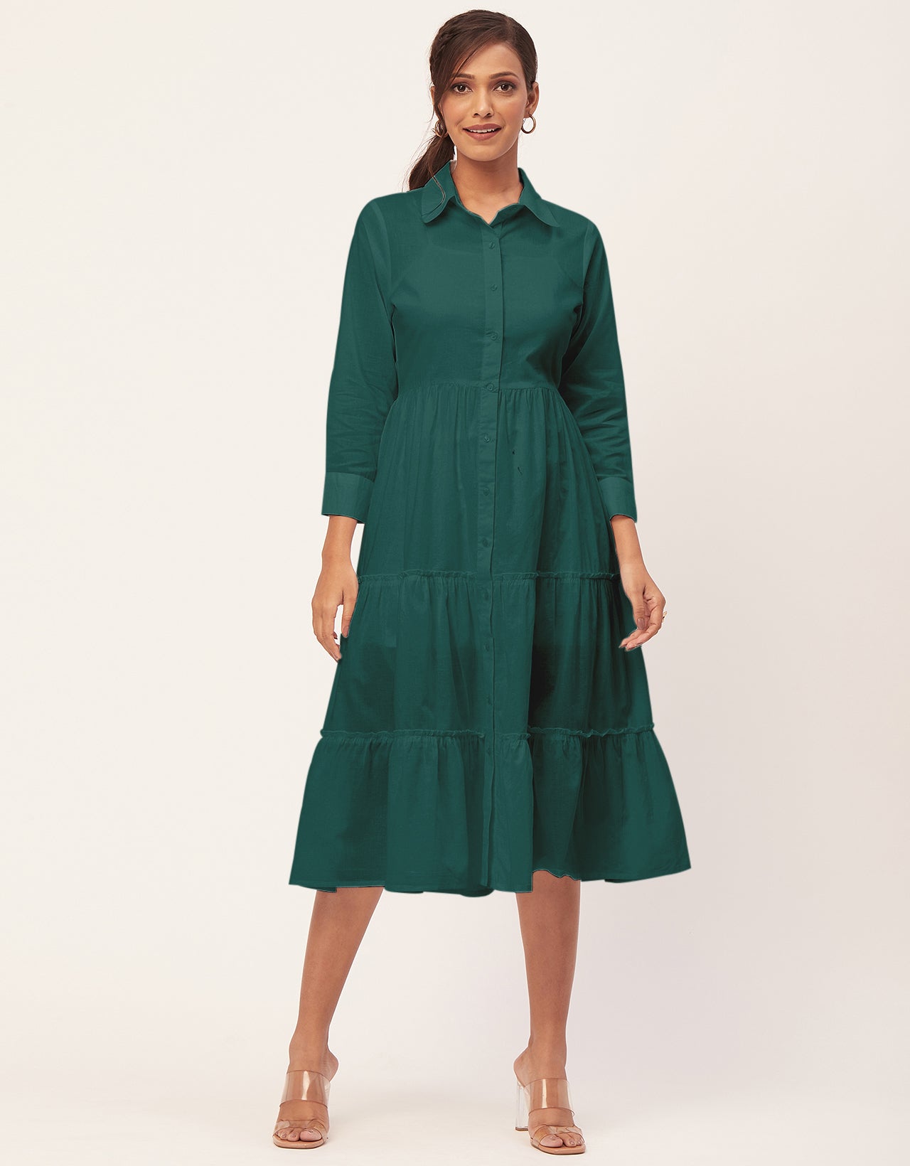 Solid Tiered Cotton Dress