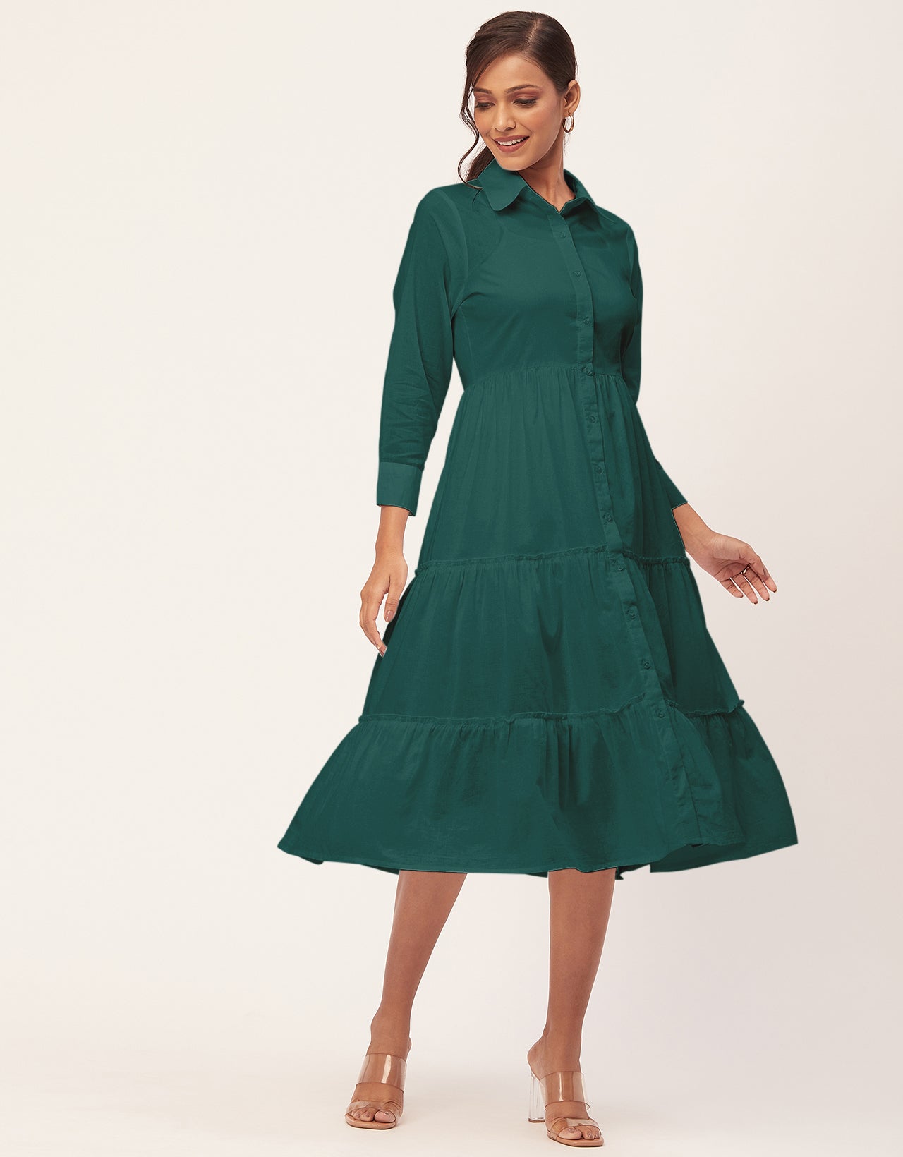 Solid Tiered Cotton Dress