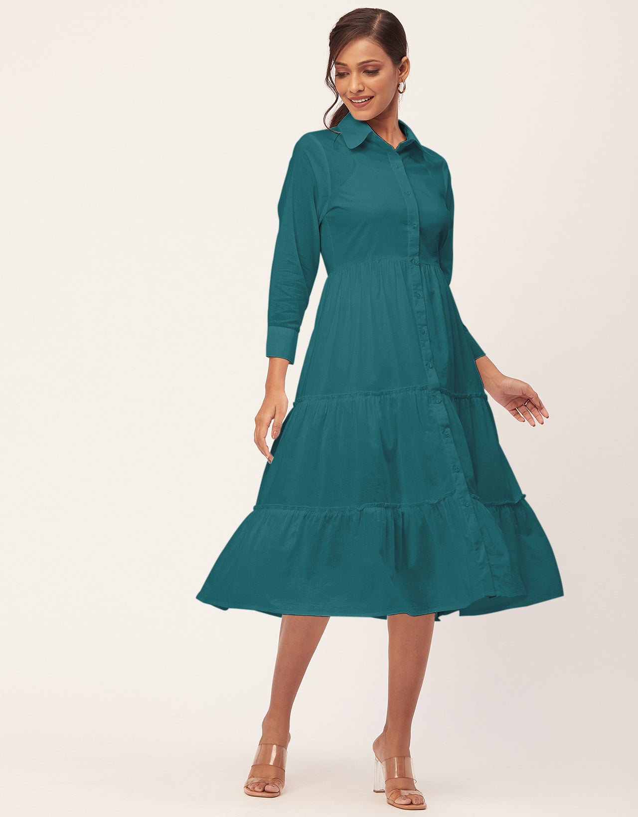 Solid Tiered Cotton Dress