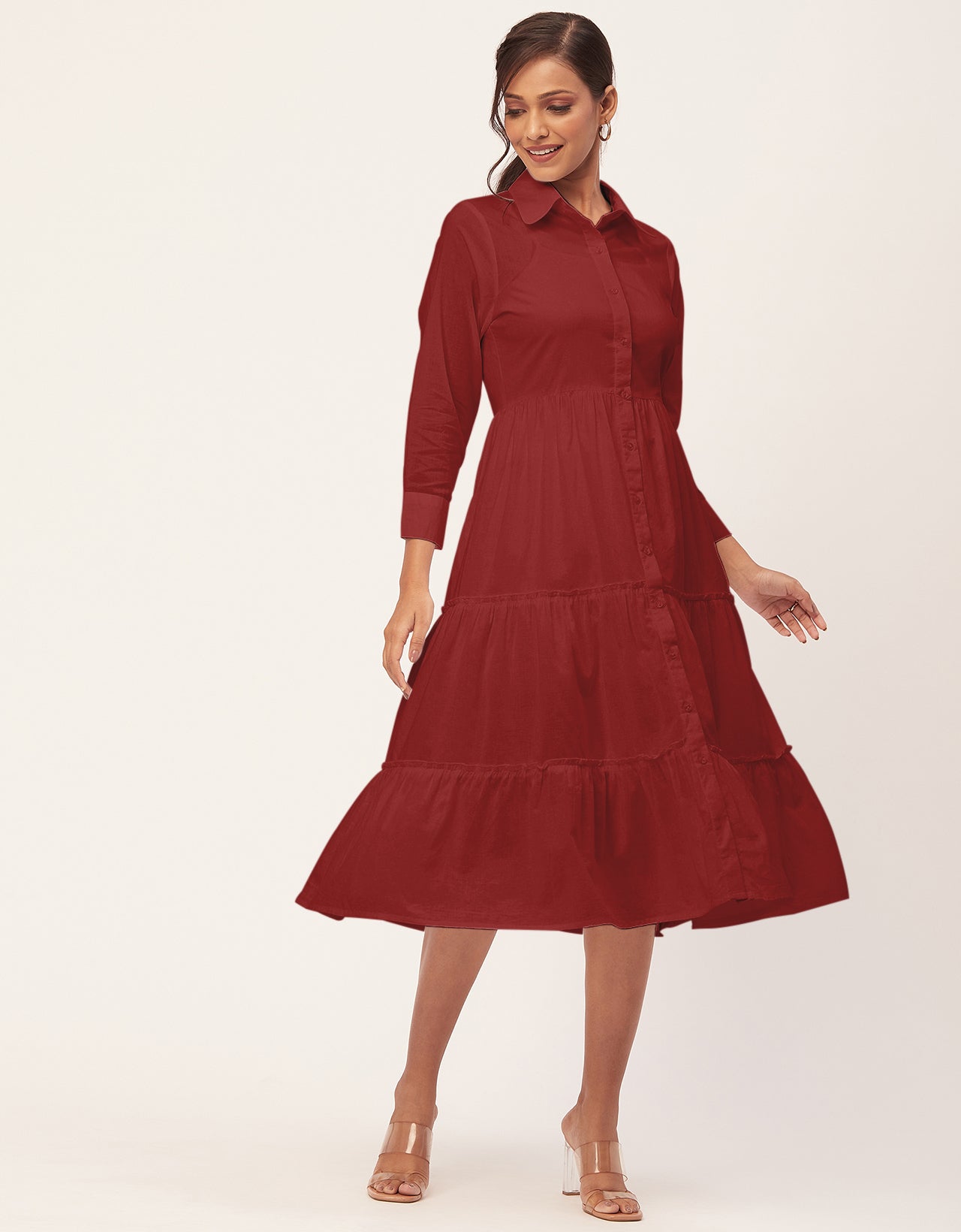 Solid Tiered Cotton Dress