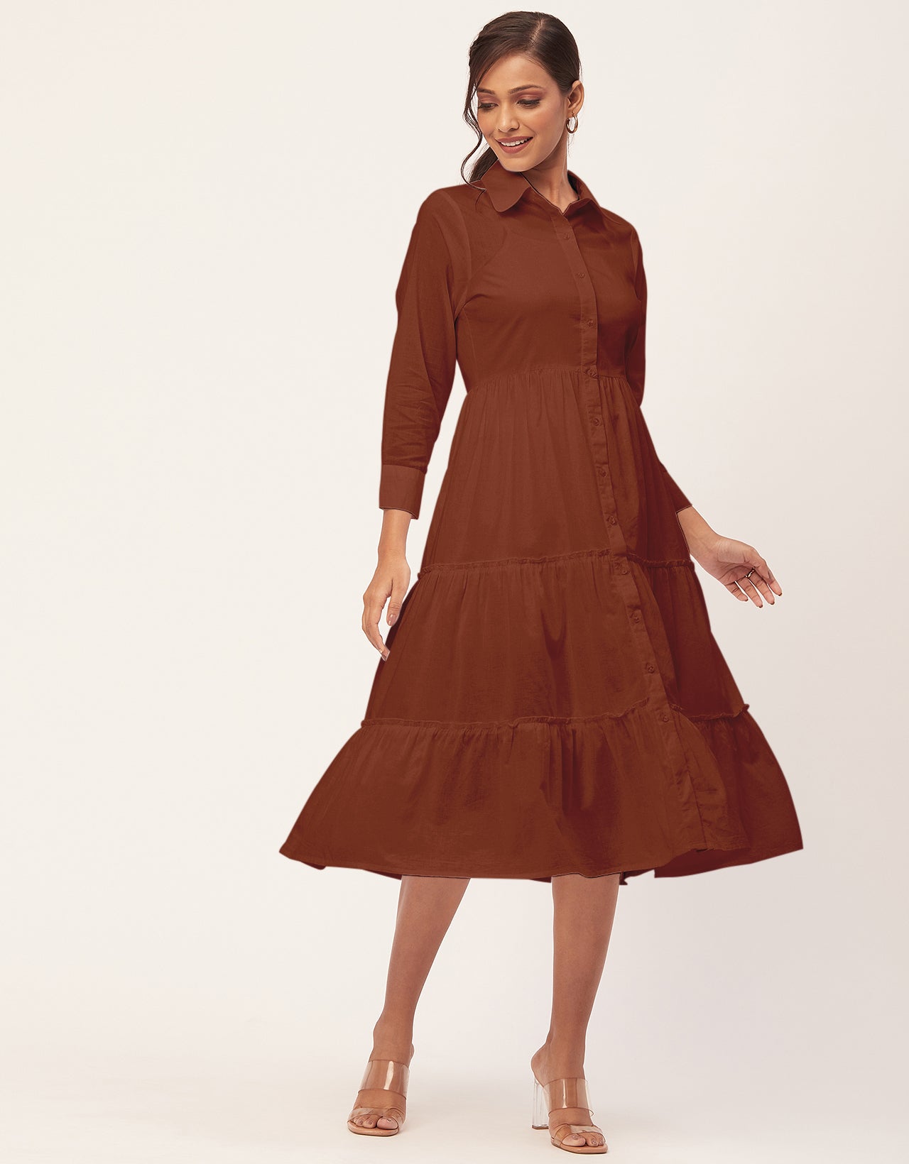 Solid Tiered Cotton Dress