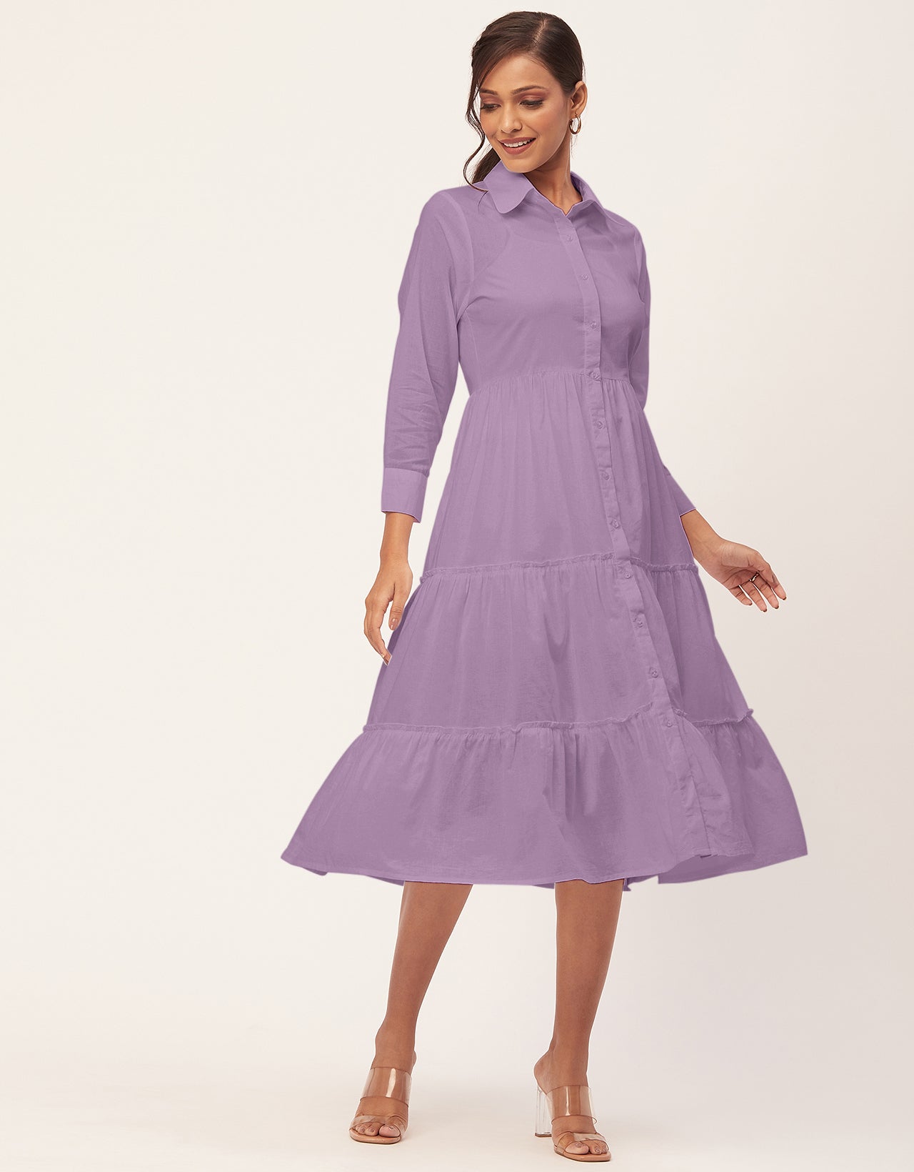 Solid Tiered Cotton Dress