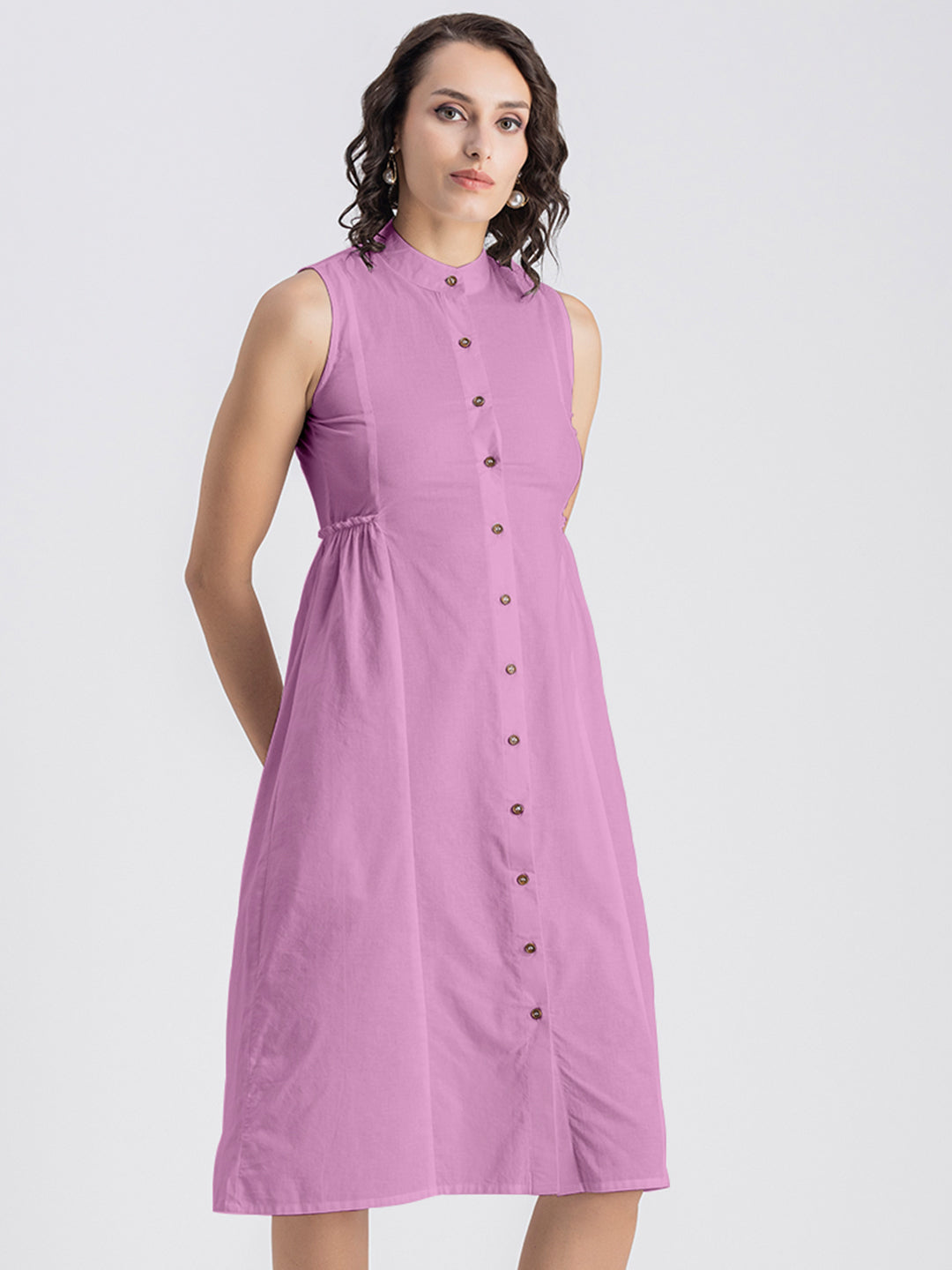 Solid Cotton Midi Dress