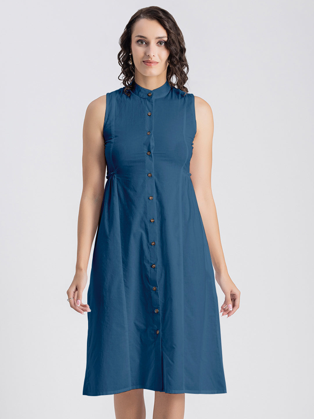 Solid Cotton Midi Dress