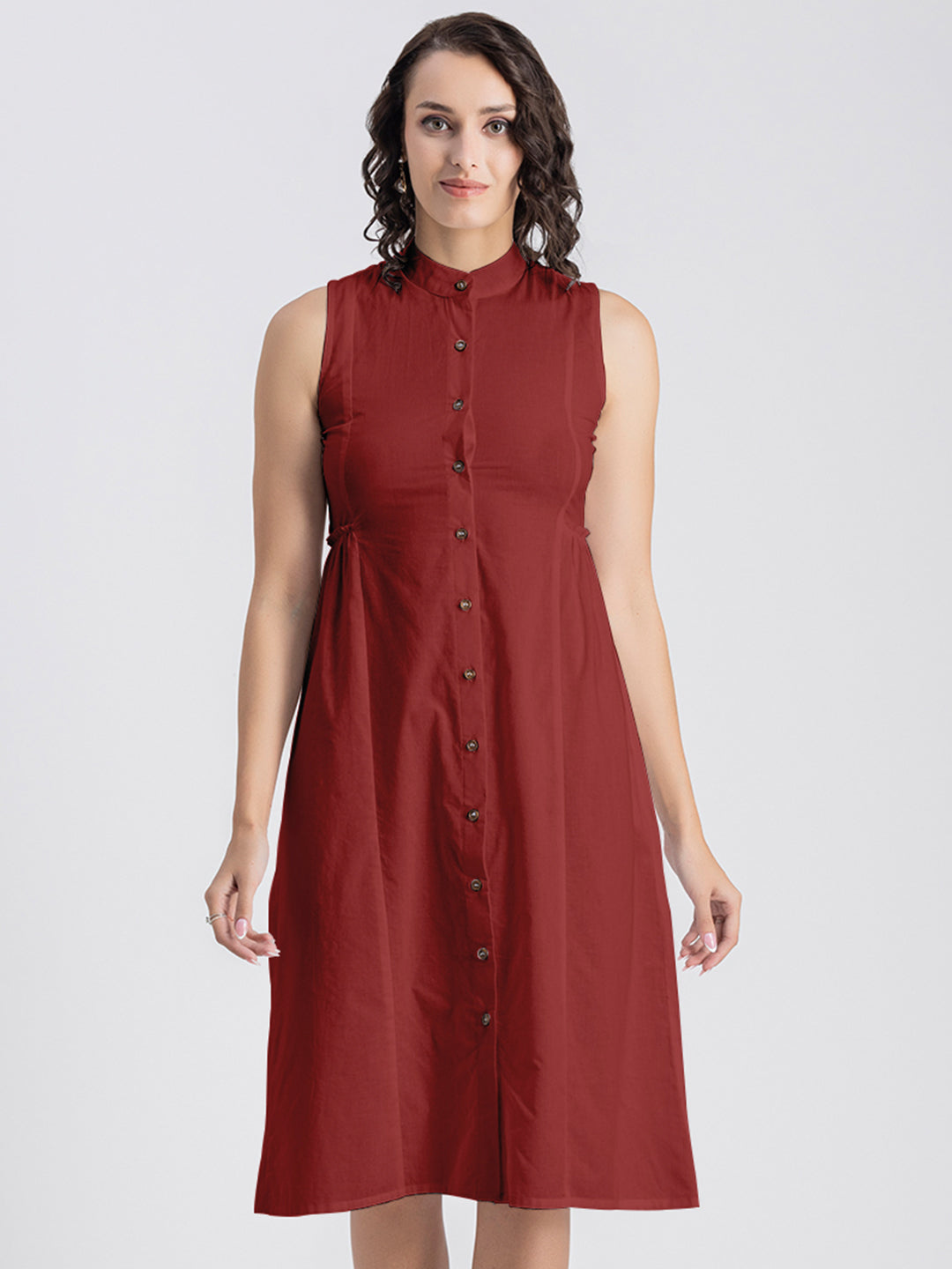 Solid Cotton Midi Dress