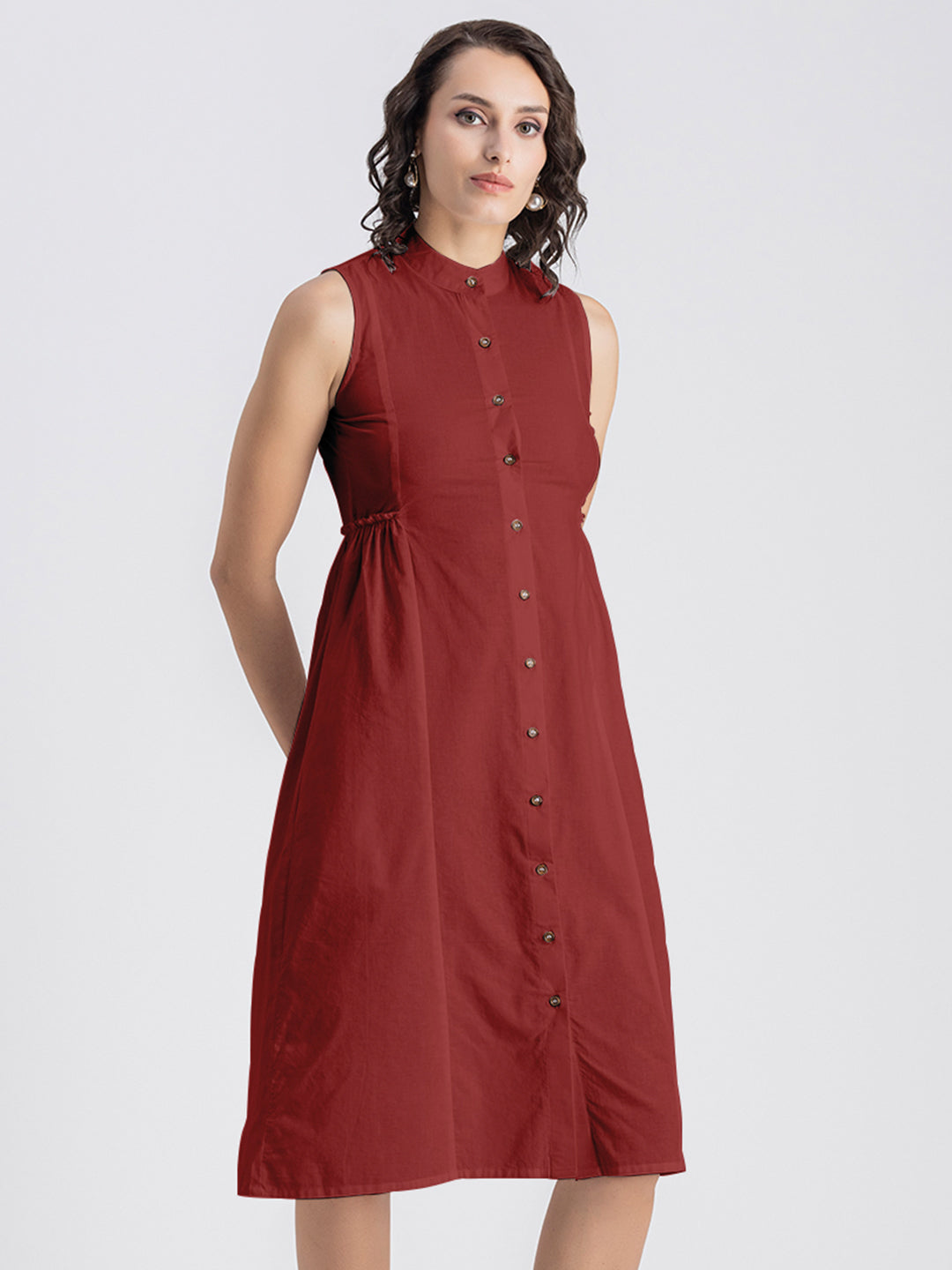 Solid Cotton Midi Dress