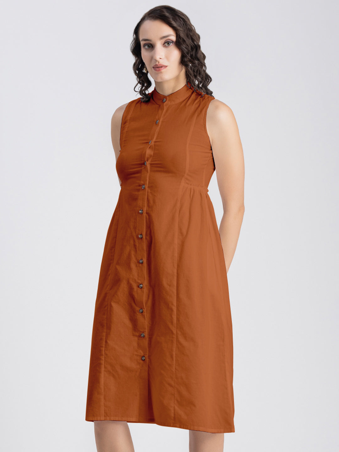 Solid Cotton Midi Dress