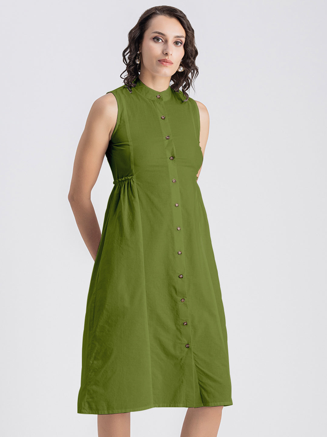 Solid Cotton Midi Dress