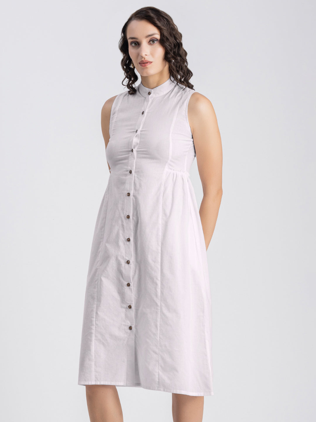 Solid Cotton Midi Dress
